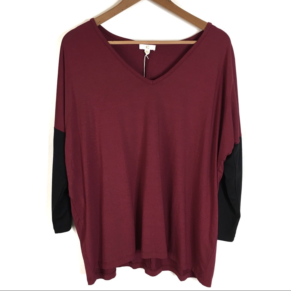 Charming Charlie XL Top Vneck Burgundy 3/4 Sleeve